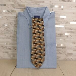 Neck Tie Men MICHIKO KOSHINO Black Brown Geo Stripe Art Deco Silk Designer JAPAN